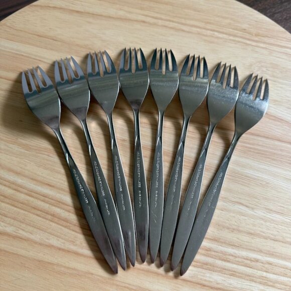8 Fantasy Dinner Forks Oneida 1881 Rogers Stainless 7 5/8" Atomic MCM - Picture 6 of 9